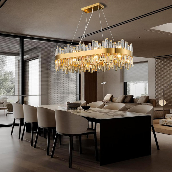 ZenithBeam Lustres En Cristal Modernes Dorés Pour Salle à Manger Lustre Doré à E14 Salon Salle à Manger Lustre Sur Table Plafond Ovale Suspension Luminaire Suspendu Pour îlot De Cuisine L80 Cm